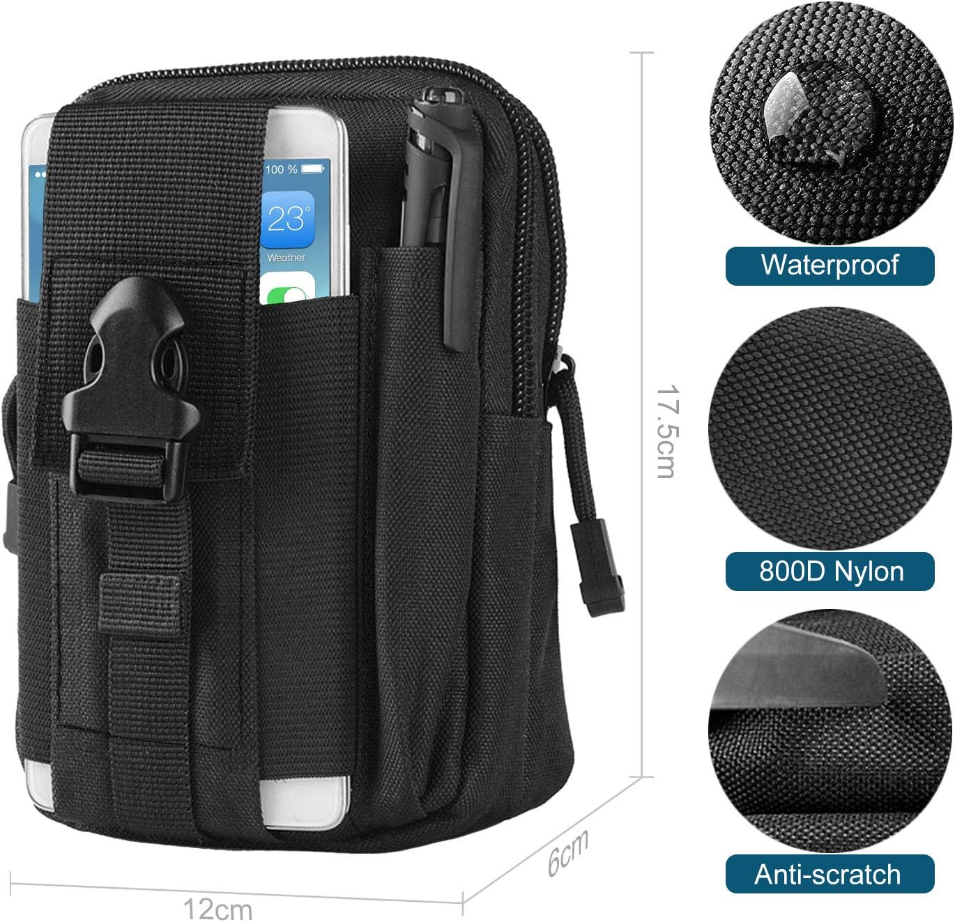 Lotisie Tactical Waist Bags Universal Outdoor Waist Pack Molle EDC Pouch Outdoor Hook Utility Gadget Waist Bag Pack with Cell Phone Holster for Sports Hiking - Image 3