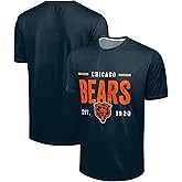 FOCO NFL Men's Officially Licensed Football Team Logo Wordmark Distressed Performance Team Color Crewneck T-Shirt