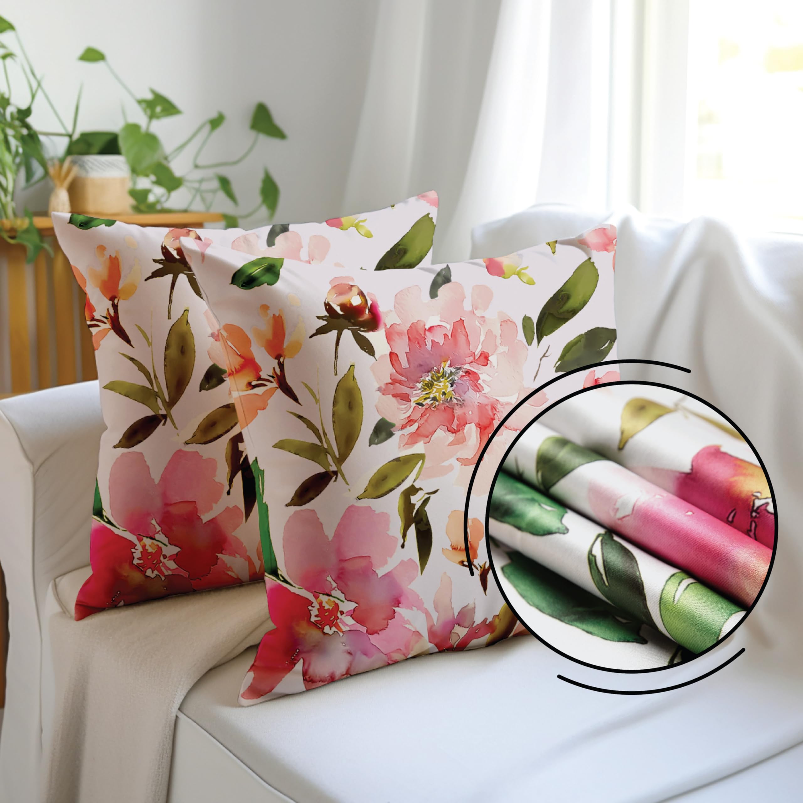 Encasa XO Decorative Throw Pillow Covers 16x16 in – Polyester Floral Digital Print F1 Spring | No Inserts | Square Cushion Cases for Sofa, Chair, Bed, Office & Home Pack of 2 — image 1