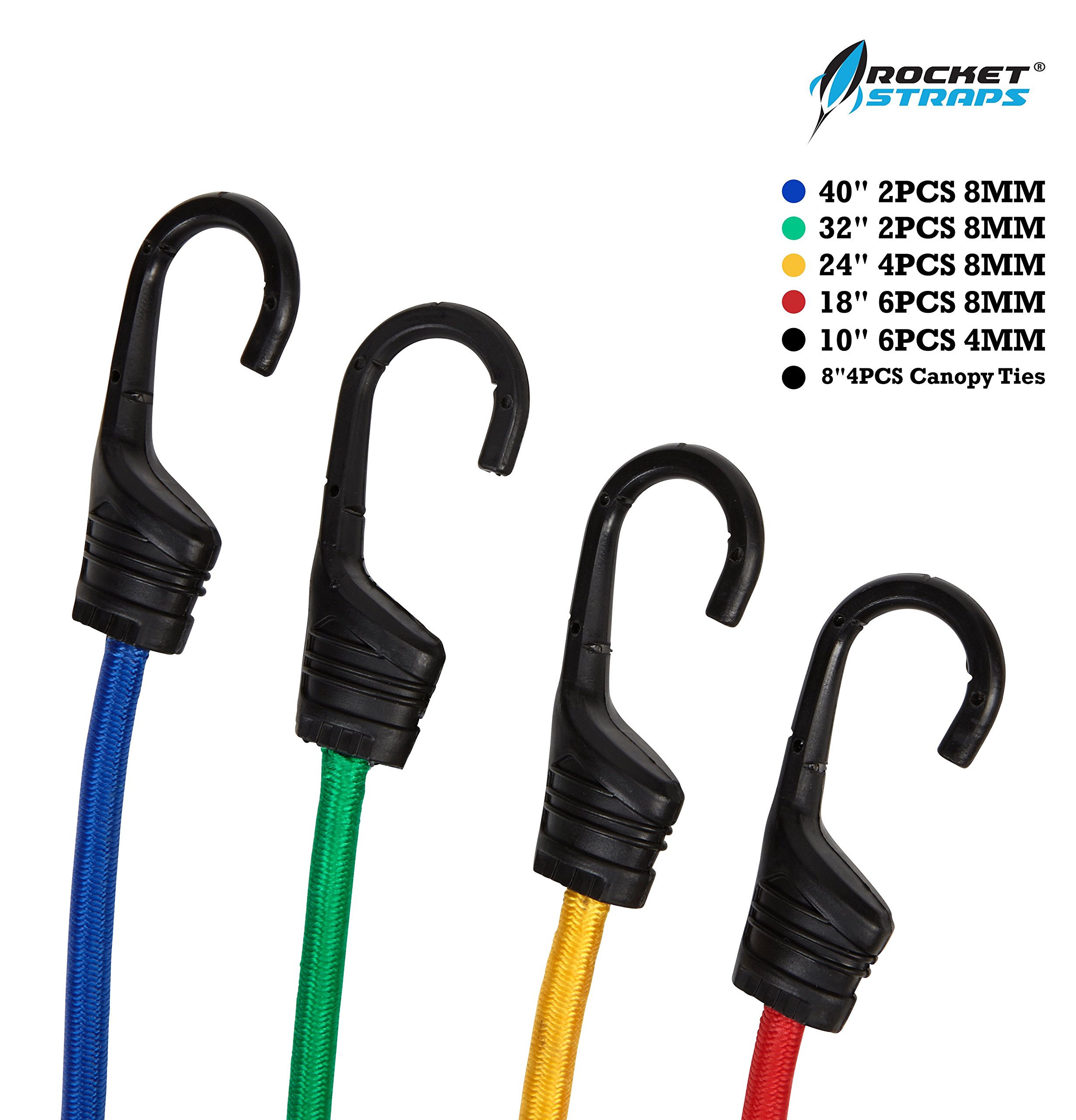 ROCKET STRAPS 24PC Heavy Duty Bungee Cords With Hooks Bungee Cord Set 638455699236 eBay