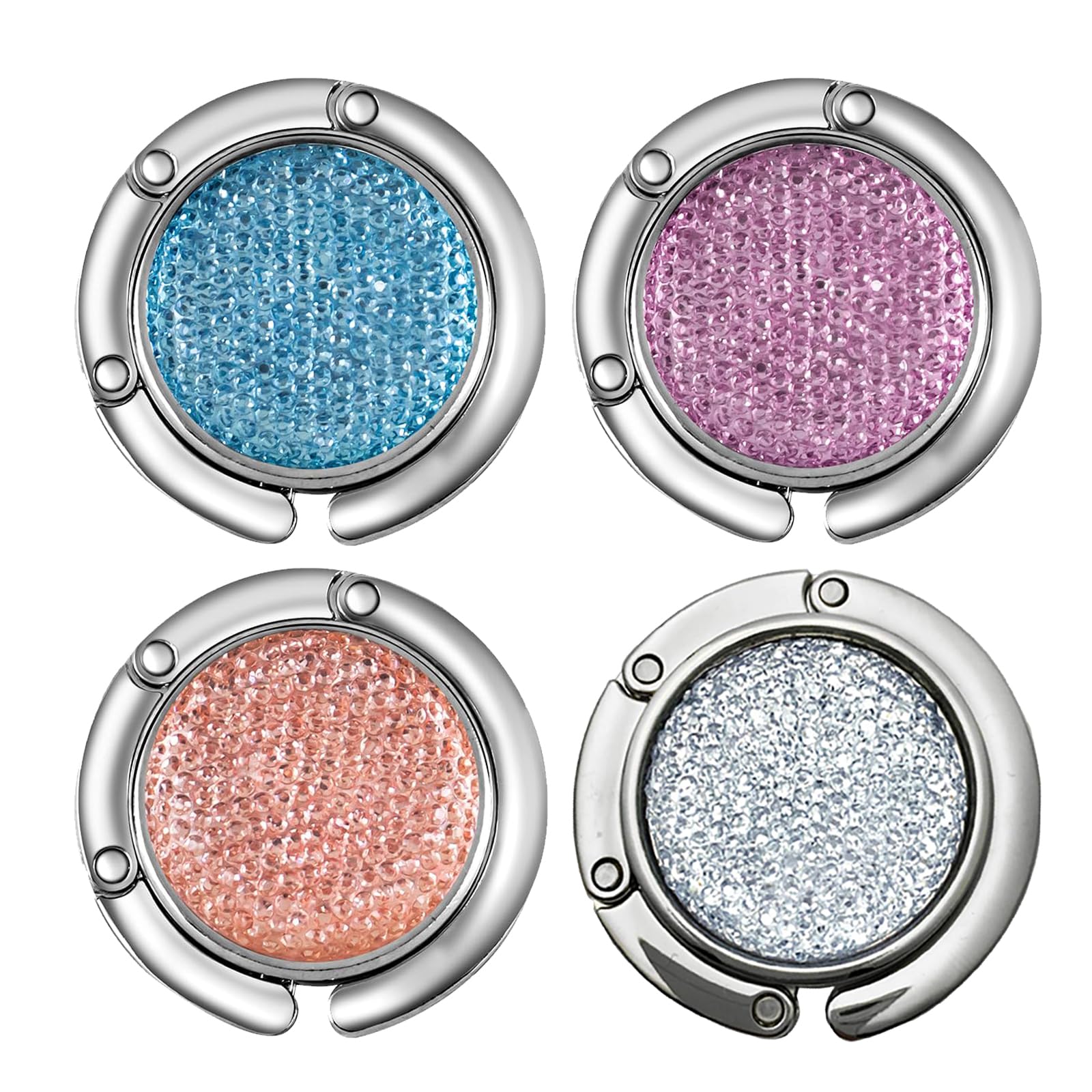 Milaloko 4 Pack Foldable Handbag Hooks, Desk Handbag Hangers, Crystal Diamond Folding Purse Hooks for Table