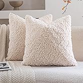 Neelvin Set of 2 Faux Fur Throw Pillow Covers 18x18 Inch Beige Cozy Soft Solid Decorative Pillowcases Thick Plush Sheepskin Cushion Case for Chair and Couch Sofa Bedroom