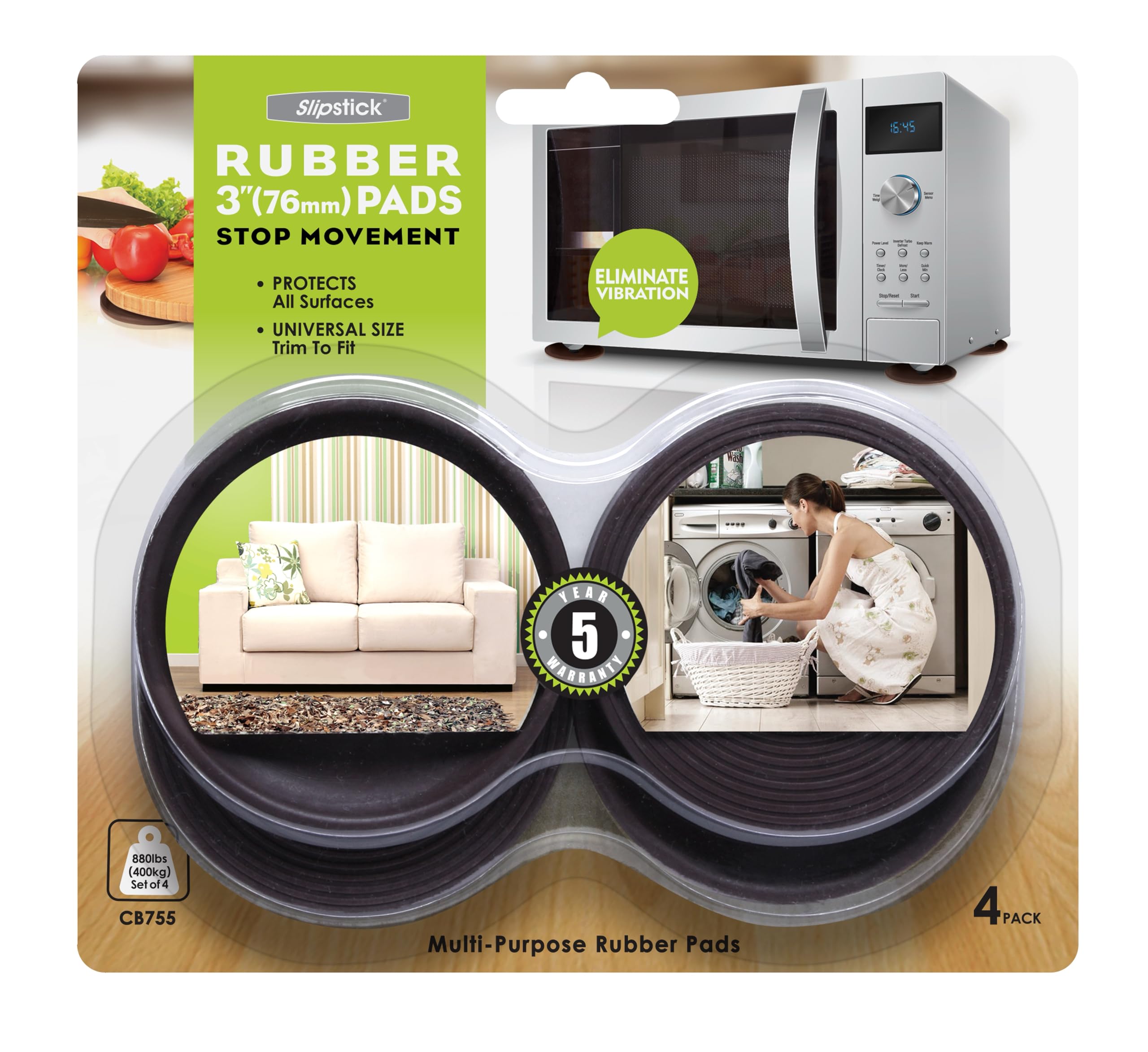 Slipstick CB755 Non Slip Furniture Pads / Rubber Coaster Floor Protector (Set of 4) 75 mm Round with 70 mm Inside Lip Holding Area