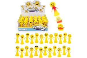 IPIDIPI TOYS Jumpeez LED Emoji Rocket Poppers – 24-Pack Light Up Spring Launcher Toys for Kids – Ideal Stocking Stuffers for Kids, Birthday Party Favors, Goodie Bag School Prizes for Boys & Girls