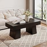 LITTLE TREE Farmhouse Coffee Table, 47 Inches Wooden Rectangular Accent Center Tables with Thick Base, Modern Low Cocktail Te