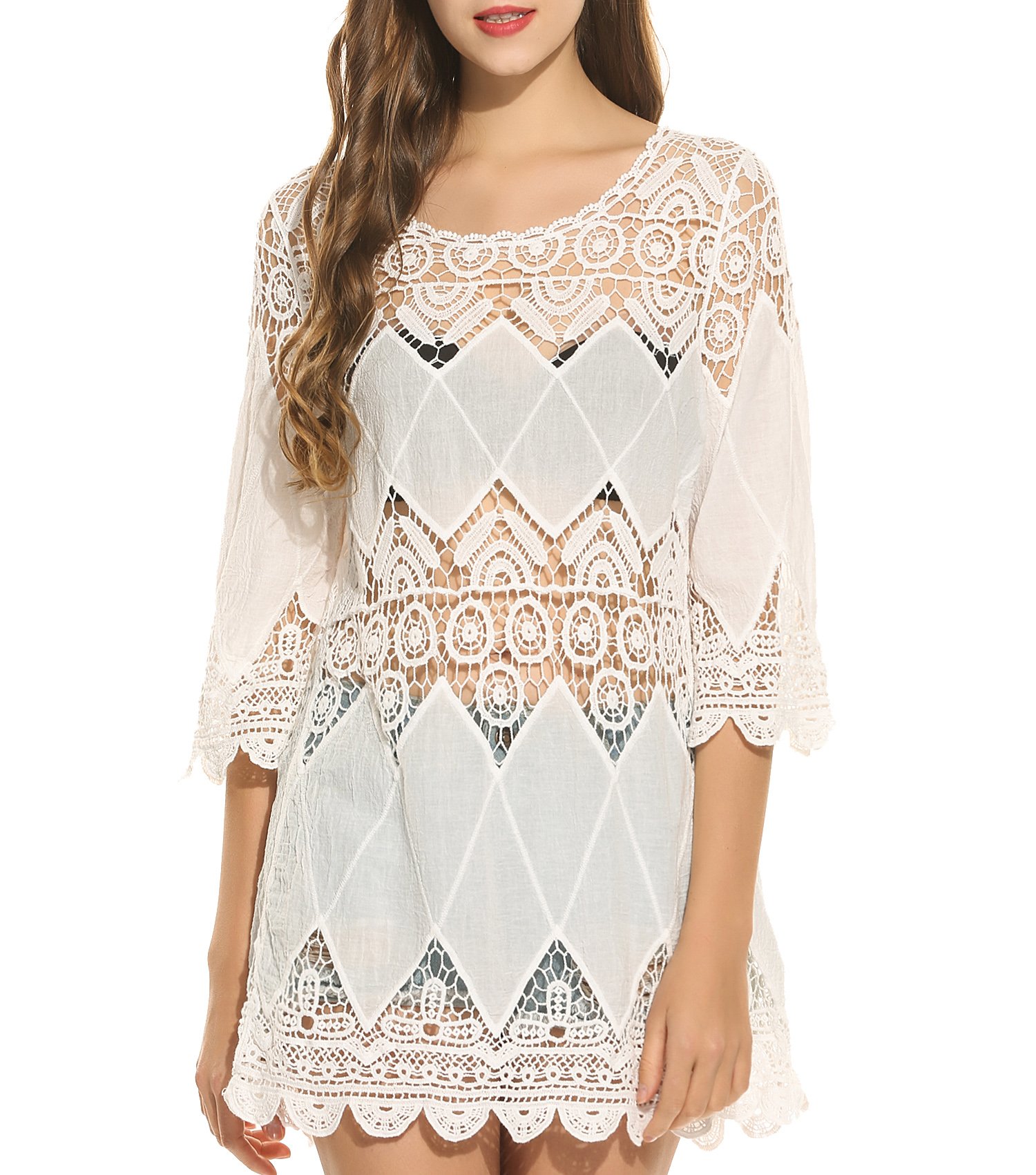 Ekouaer Cover Ups Women's Beach Dress Crochet Tunic Cover Up