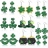 Ecation 8 Pairs St. Patrick's Day Earrings for Women Acrylic Stud Irish Shamrock Dangle Earrings Green Hat Gold Pot Four Leaf Clover Earrings for Festival St Patty's Jewelry
