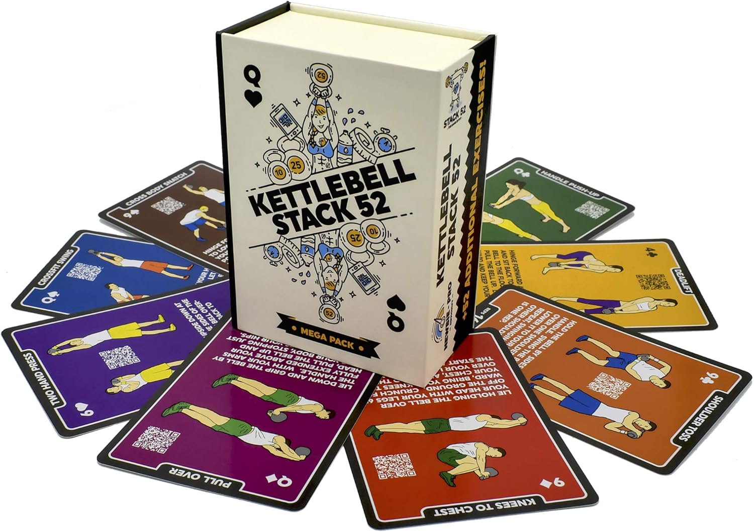 Stack 52 Kettlebell Exercise Cards. Workout Playing Card Game. Video