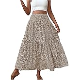 Milumia Women's Boho Ditsy Floral Flowy Maxi Skirt Smocked High Waist A Line Summer Skirts
