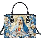 Custom Catholic Virgin Mary Leather Bag, Personalized Name Handbags and Purses for Christian Women Religious Bag Gifts