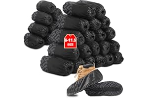 TOMUS-UNI Disposable Shoe Covers 300 Pack (150 Pairs) Non-Slip, Durable, Indoor Protect Your Home, Floors and Shoes（ Black）