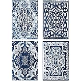 kunlisa Boho Vintage Navy Blue Kitchen Towels,Bathroom Kitchen Decor,16x24 Inch Set of 4