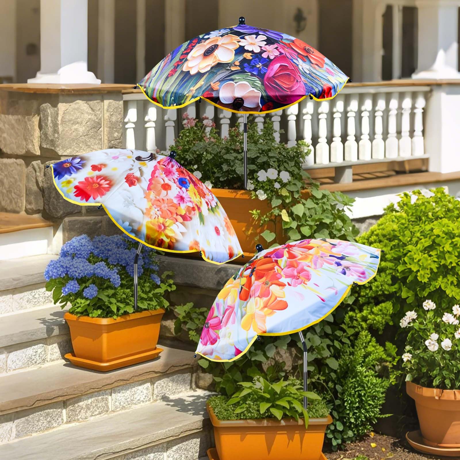 Photo 1 of 3Pack Flower Plant Umbrellas for Outdoor Plants 50in Higher 26in Larger Adjustable Angles Plant Shade Umbrella Sturdy Garden Shade Cover Sun Protection Umbrella for Potted Plants Garden Bed Flower Pot
