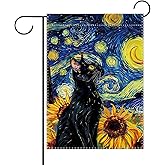 Terkki Starry Night Black Cat Decorative Garden Flag, Abstract Oil Painting Art Sunflower Small Yard Outside Decorations Pet Cat Owner Lover Gift, Spring Summer Outdoor Home Decor Double Sided 12 x 18