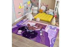 FJKJHKGJ Afro American Black Girls Area Rugs for Living Room Purple Carpets Rug for Bedroom Black Magic Girls And Boys Home Decor Black Art Music Girl Sofa Floor Mats Yoga Mats, 59/'' x 39/'' (3.3 x 5 Feet)