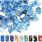 GRISUN 20 Pounds Pacific Ocean Blue Fire Glass for Fire Pit - 1/2 Inch High Luster Reflective Tempered Glass Rocks for Natural or Propane Fireplace, Safe for Outdoors and Indoors Firepit Glass