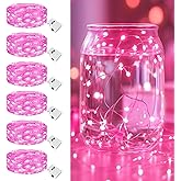 6 Pack Fairy Lights Battery Operated - 7ft 20 Led Twinkle Lights 3 Modes, Bulk Mini String Light Waterproof for Mason Jars Vases DIY Party Wedding Decoration Valentines Day - Pink