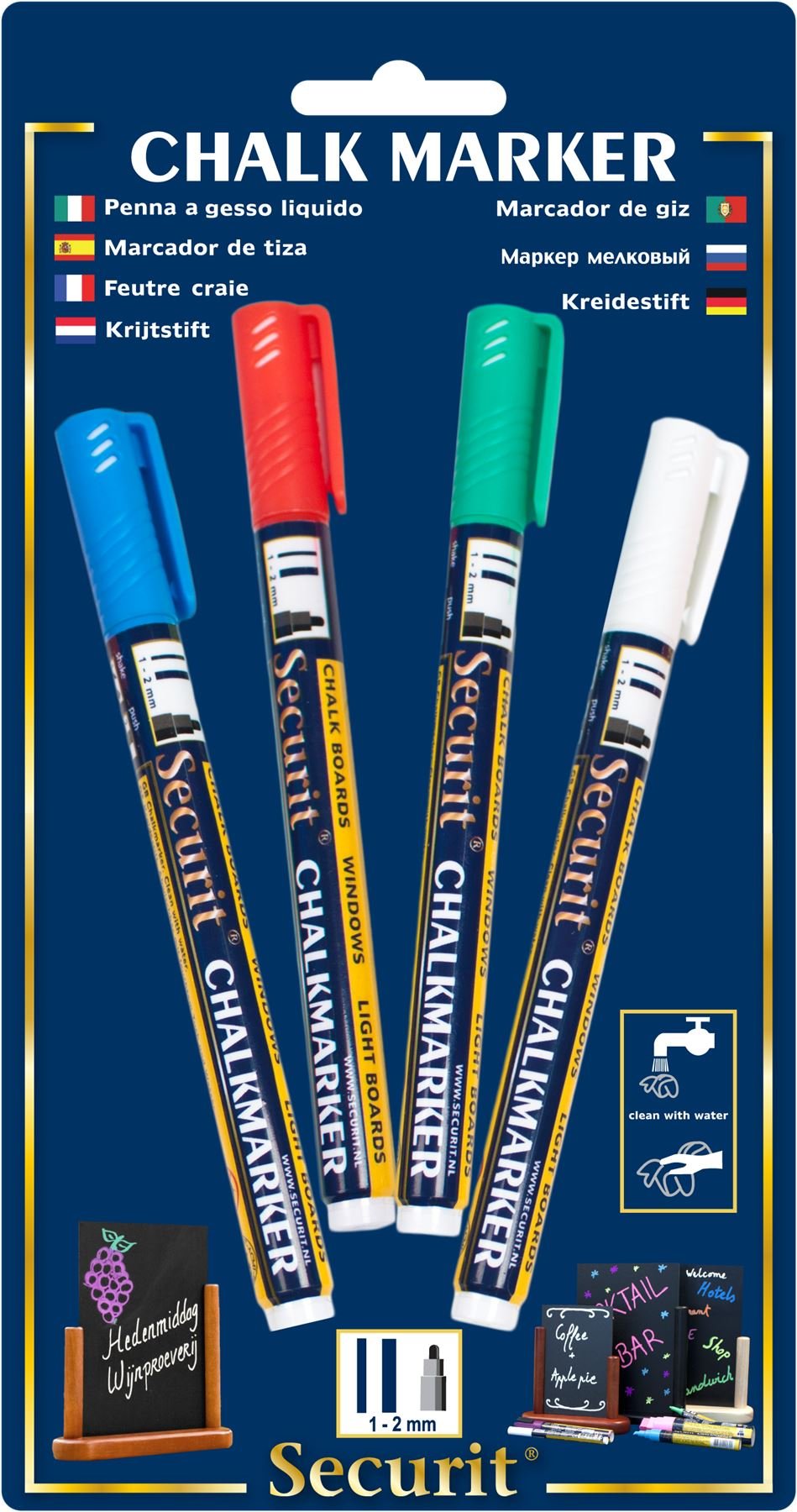 Genware NEV-SMA100-V4-COL Chalk Markers Four Colour Pack, Small, (Red, Green, White, Blue)