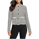 NIC+Zoe Womens Petite Striped Fringe Mix Femme Knit Jacket