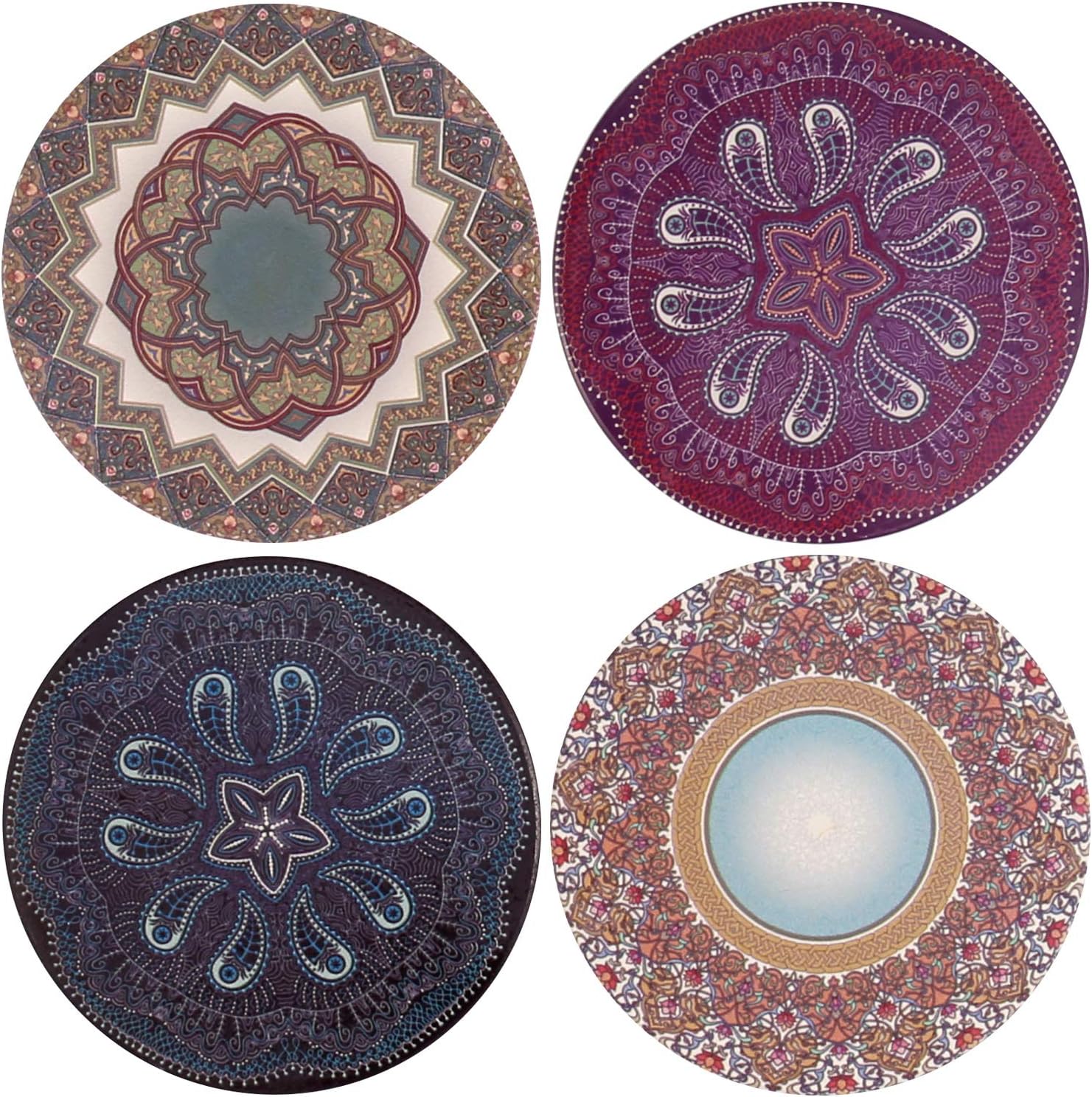 Coasters for Drinks Absorbent Stone Coaster Set,Ceramic Cup Holder Coasters Coffee Mug Place Mats with Cork Base,Prevent Furniture from Dirty and Scratched,Ideal Gift Home Decor|Mandala Style Set of 4