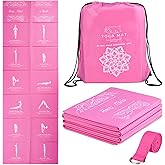 Foldable Yoga Mat for Women, Non Slip Exercise Mat for Home Gym, 5mm Travel Yoga Mats Set With Stretch Strap for Yoga Pilates and Fitness, 68"L x 24"W x 0.2 Inch Thick