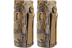 FRTKK Tactical MOLLE Water Bottle Pouch with Drawstring Open Top & Mesh Bottom, Military Water Bottle Holder Bag Sports Travel Hydration Carrier