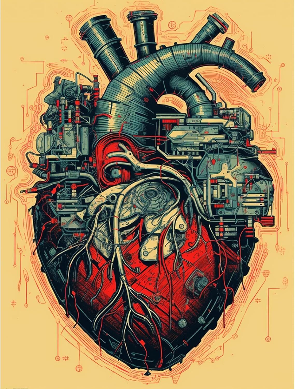 Paintings - Mechanic Engine Heart Painting Human Anatomy Artwork Steampunk Style Heartt Wall Art 5D DIY Full Drill Crystal Diamond Paintwork Magical Picture for Adult Kid Home Decor Nordics Gift(16''Wx 12''H)