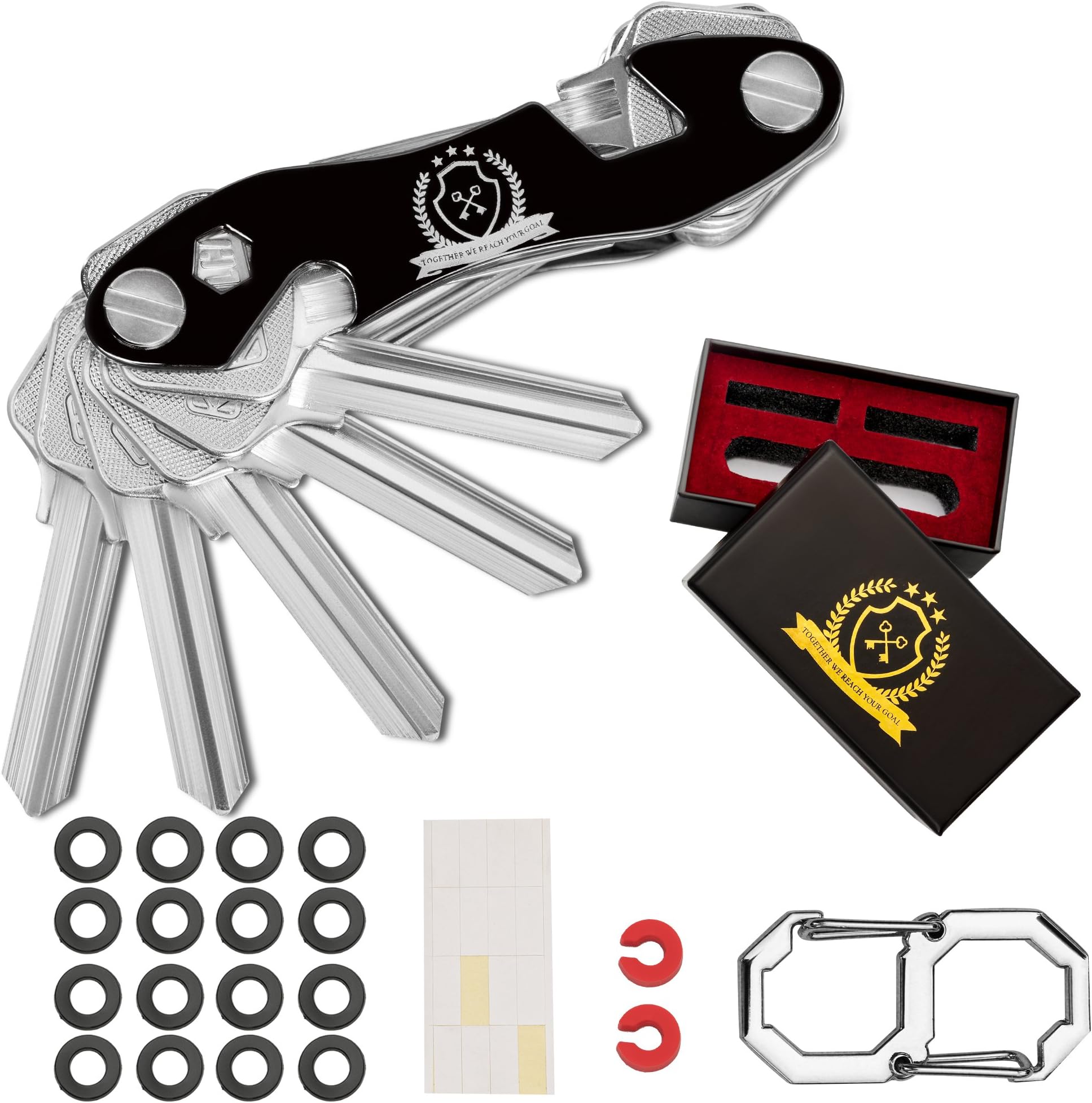 Compact Key Organizer by Empires Key | Smart Key Holder | B0NUS Expansion Pack that can hold up to 12 keys, Stickers to find the Right Key, Bottle Opener, and Carabiner | GlFT Box