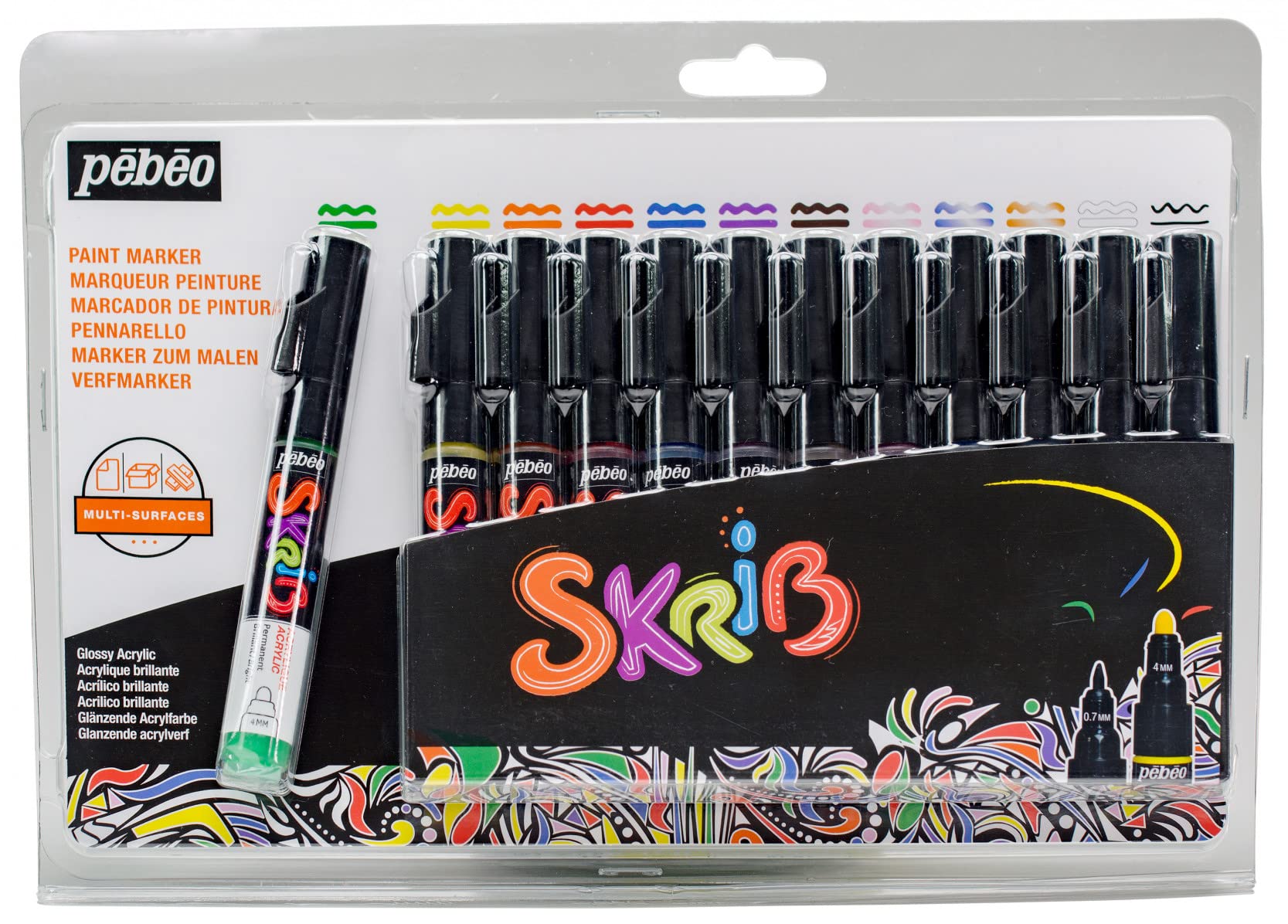 Pébéo - 371106 - Skrib paint set - 12 acrylic paint markers - multicoloured painting - 18.3 x 2.1 x 25.7 cm