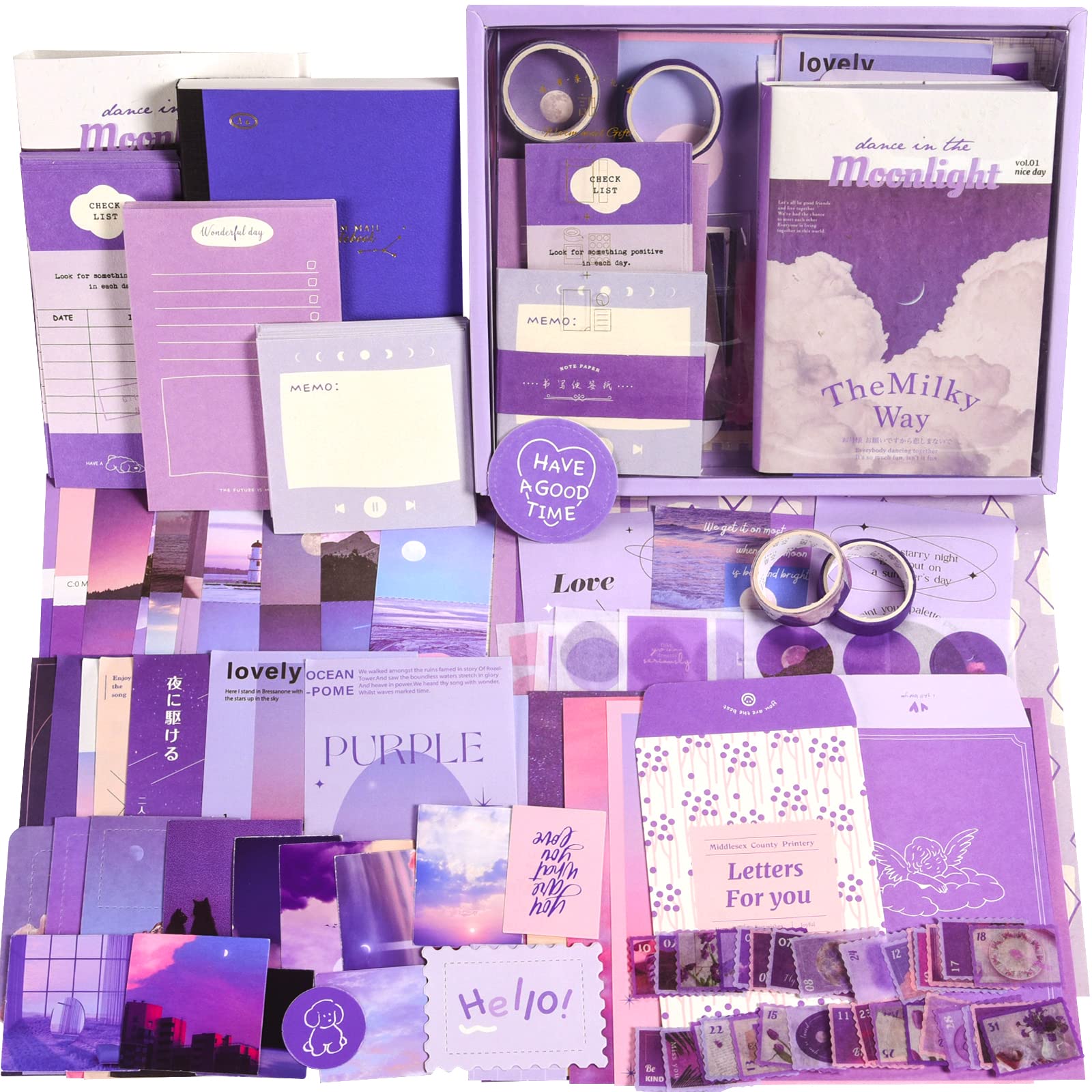 OFFIGIFT Scrapbooking Supplies Kit, 351pcs Bullet Junk Journal Kit with Journaling Supplies Aesthetic Scrapbook Paper A6 Grid Notebook, Scrapbook Kit, Craft DIY Gift for Adult Women, Moonlight