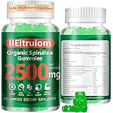 IIEltruiom Organic Blue Spirulina Chlorella Gummies, 13-in-1 Super Greens & Superfoods, Spirulina 2500mg Enhanced Daily Energy with Sea Moss, Chlorophyll, GLA, Gluten Free, 60 Vegan Gummies