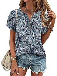 KISSMODA Women's Tunic Tops Casual V Neck Short