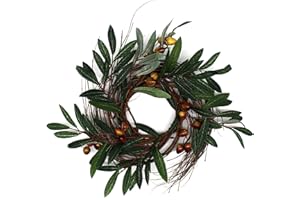 CVHOMEDECO. Rustic Country Artificial Olive Branch and Twig Wreath, Year Round Full Green Wreath for Indoor or Outdoor Displa