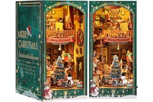 RONSTONE DIY Book Nook Kit - Christmas Miniature Dollhouse Kit 3D Wooden Puzzles Booknook with LED Light - Model Craft Kits f