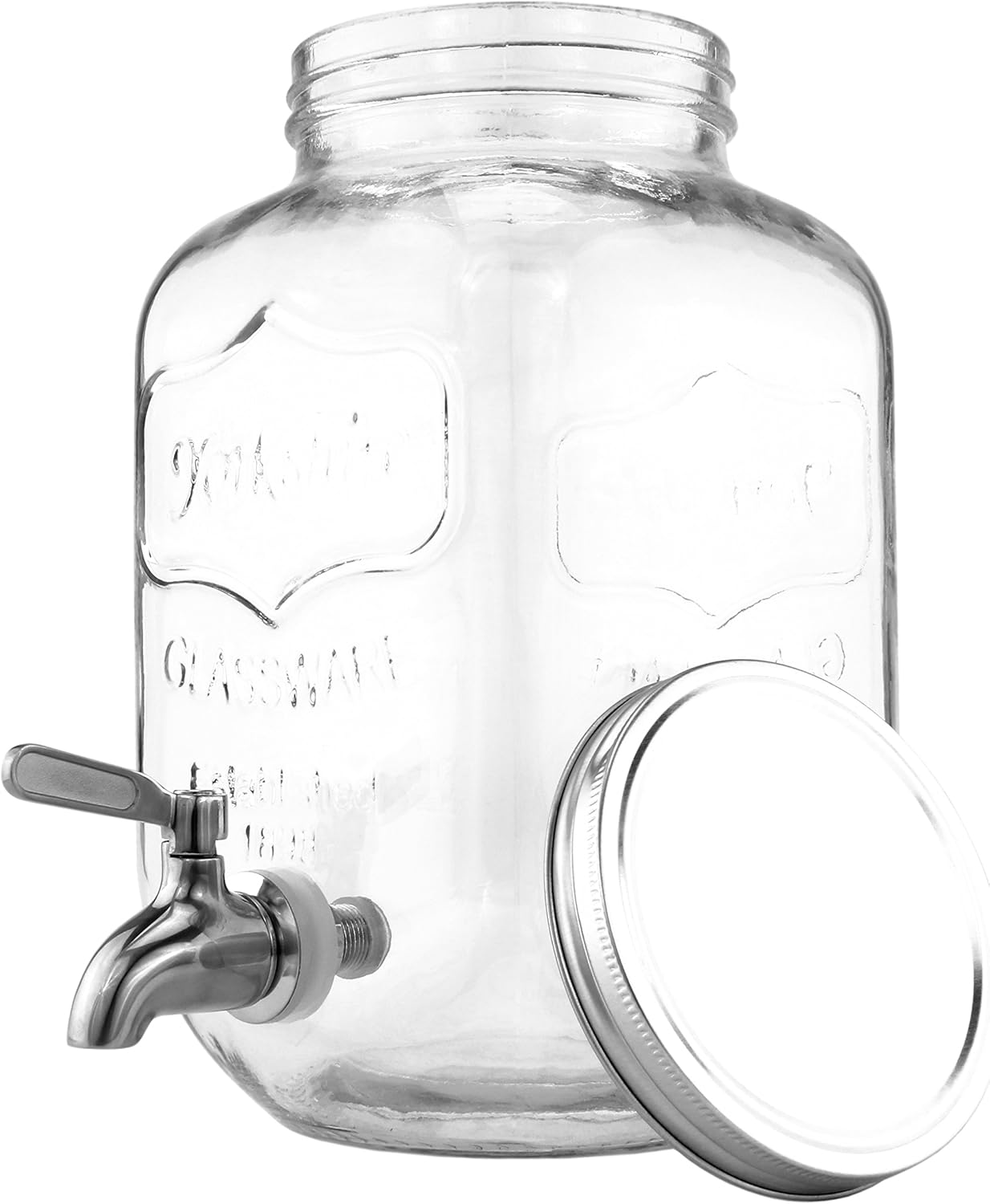 Amazon Com One Gallon Glass Mason Jar Beverage Dispenser W Stainless Steel Spigot Retro Yorkshire Style Jar Clear Color Kitchen Dining