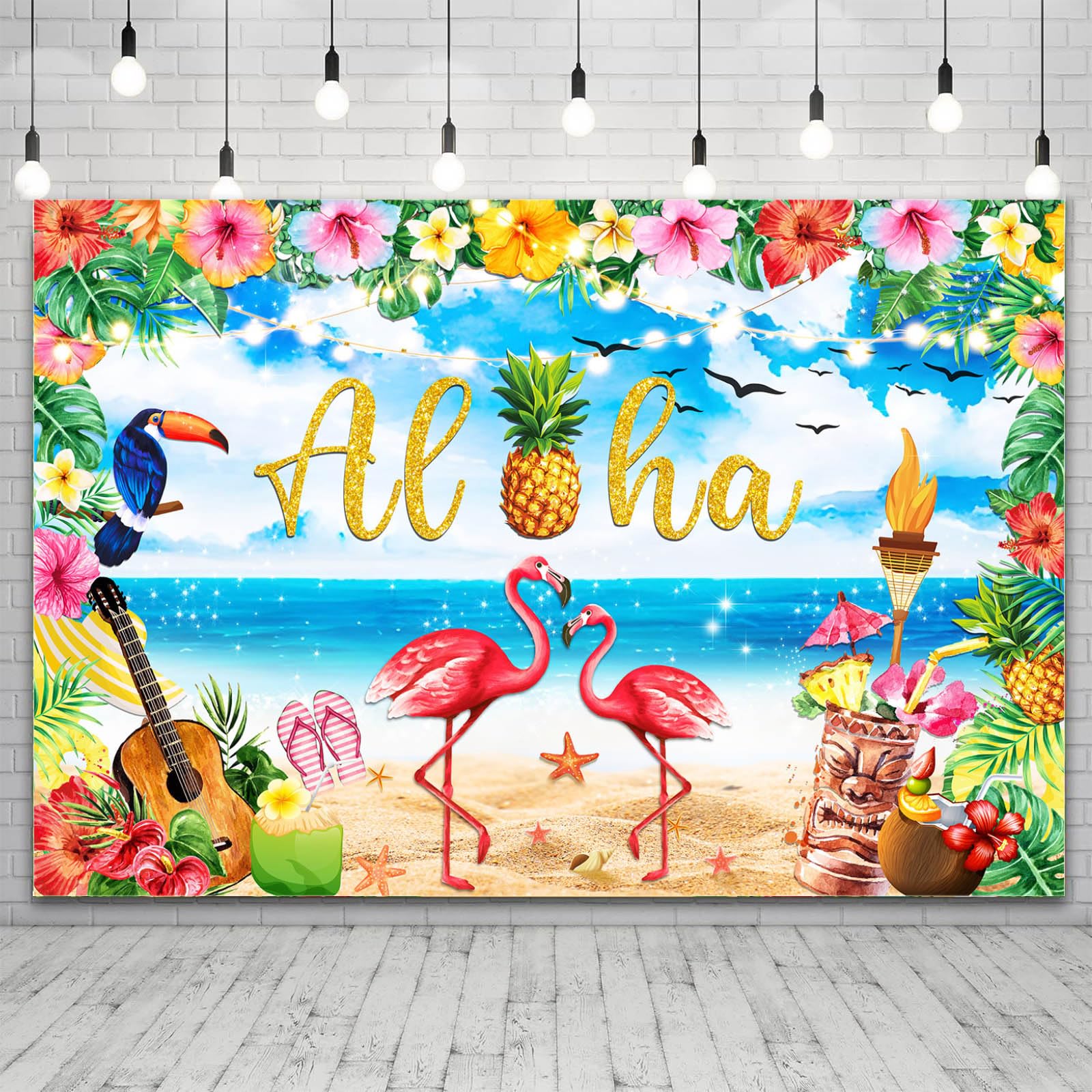 EULAPGOE Aloha Hawaiian Party Backdrop, Tropical Beach Decorations, Summer Photo Backdrop, Luau Supplies and Accessories