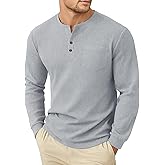 Uni Clau Men's Henley Shirts Long Sleeve Waffle Button Shirt Fall Fashion Casual Pullover Shirt