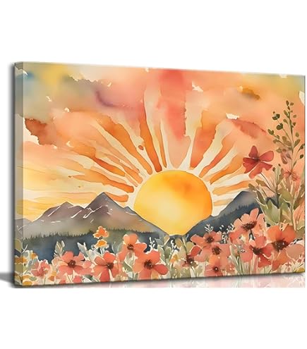 癒しの水彩画1176　sunrise Amazon.com: Sense Canvas Sunrise Vivid Watercolor 209 Canvas Art