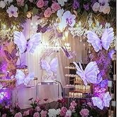 Geelin 6 Pcs Large Purple Butterfly Decorations Mariposas Grandes para Decoracion Big Butterfly Party Decor 20 Inch 12 Inch 3D Silk Butterflies for Baby Shower Women Birthday Party Wedding Decor