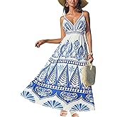 CUPSHE Women's Summer Dresses Casual Spring V Neck Sleeveless Floral Beach Vacation Long Spaghetti Strap Flowy Maxi Dress