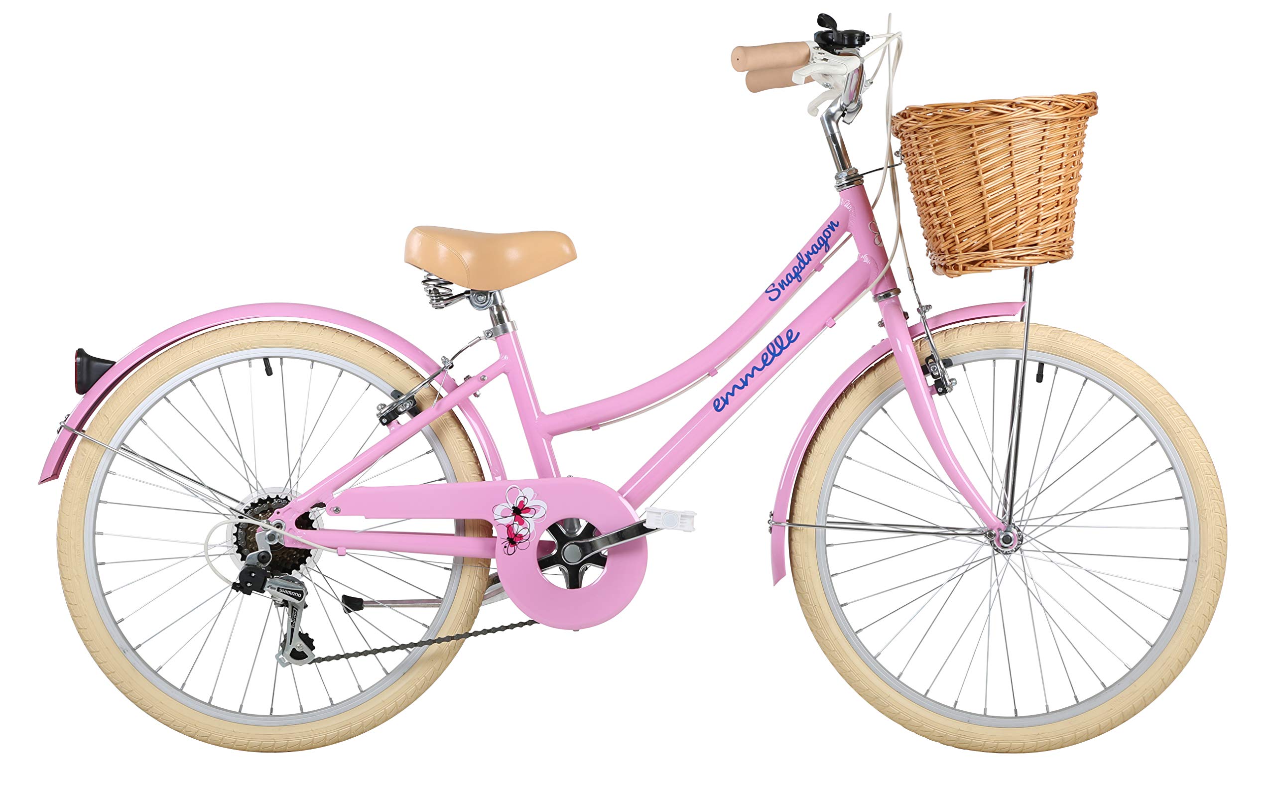 Emmelle Heritage Snapdragon Girls Hybrid Bike with Basket, 6 Speed, 24” Wheels, Pink