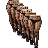 Skylety 6 Pairs Women Plus Size Fishnet Suspender Pantyhose Thigh High Stocking Garter Belt Lingerie Tights for Women S-XXXL