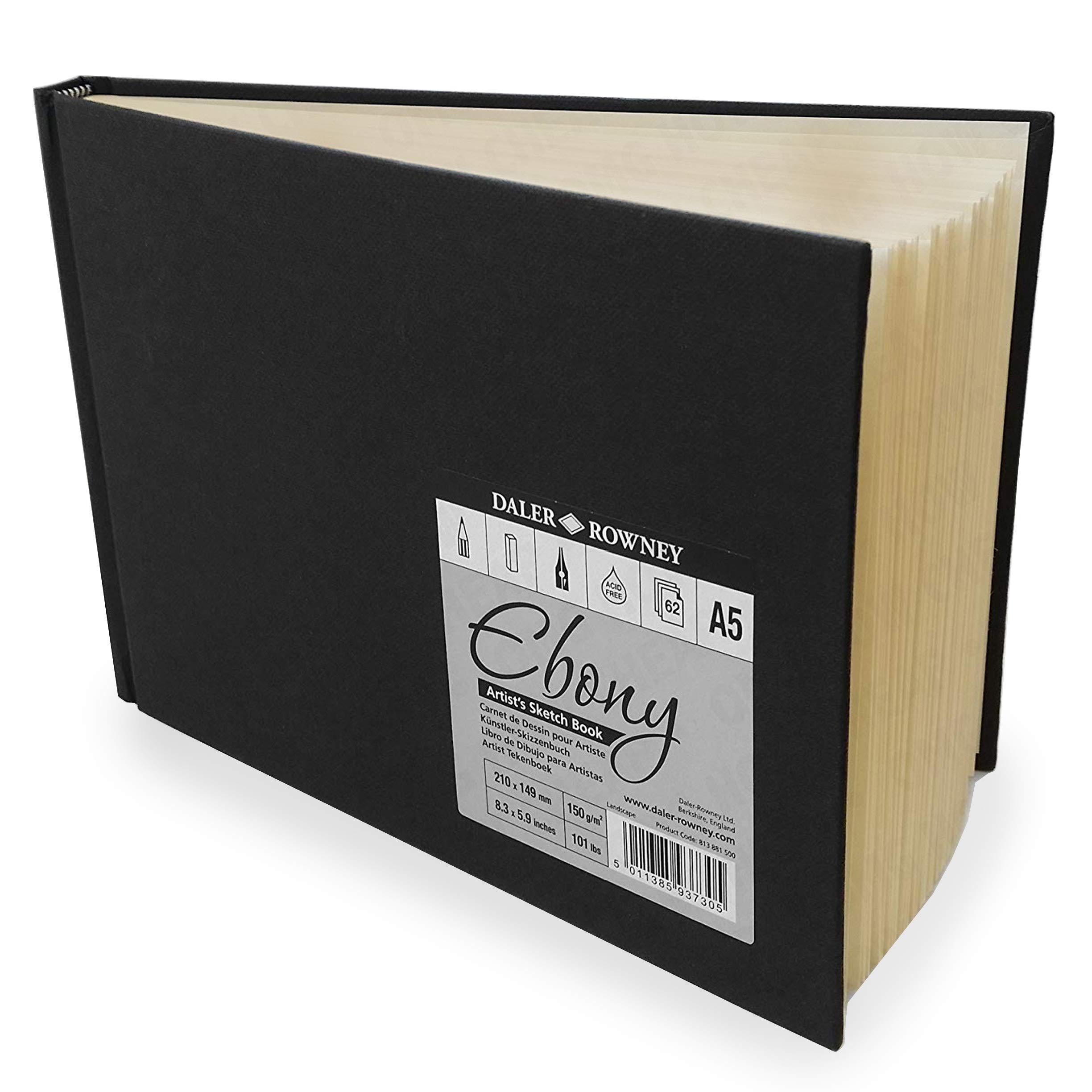 Daler Rowney - Ebony Artist's Hardback Sketch Book - 150gsm - 62 Pages - A5 Landscape