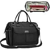 LoDrid Bible Bag Tote with Multiple Pockets for Bible Items, Bible Carrier with Steel Frame Top for Men & Women, Black, Bag Only