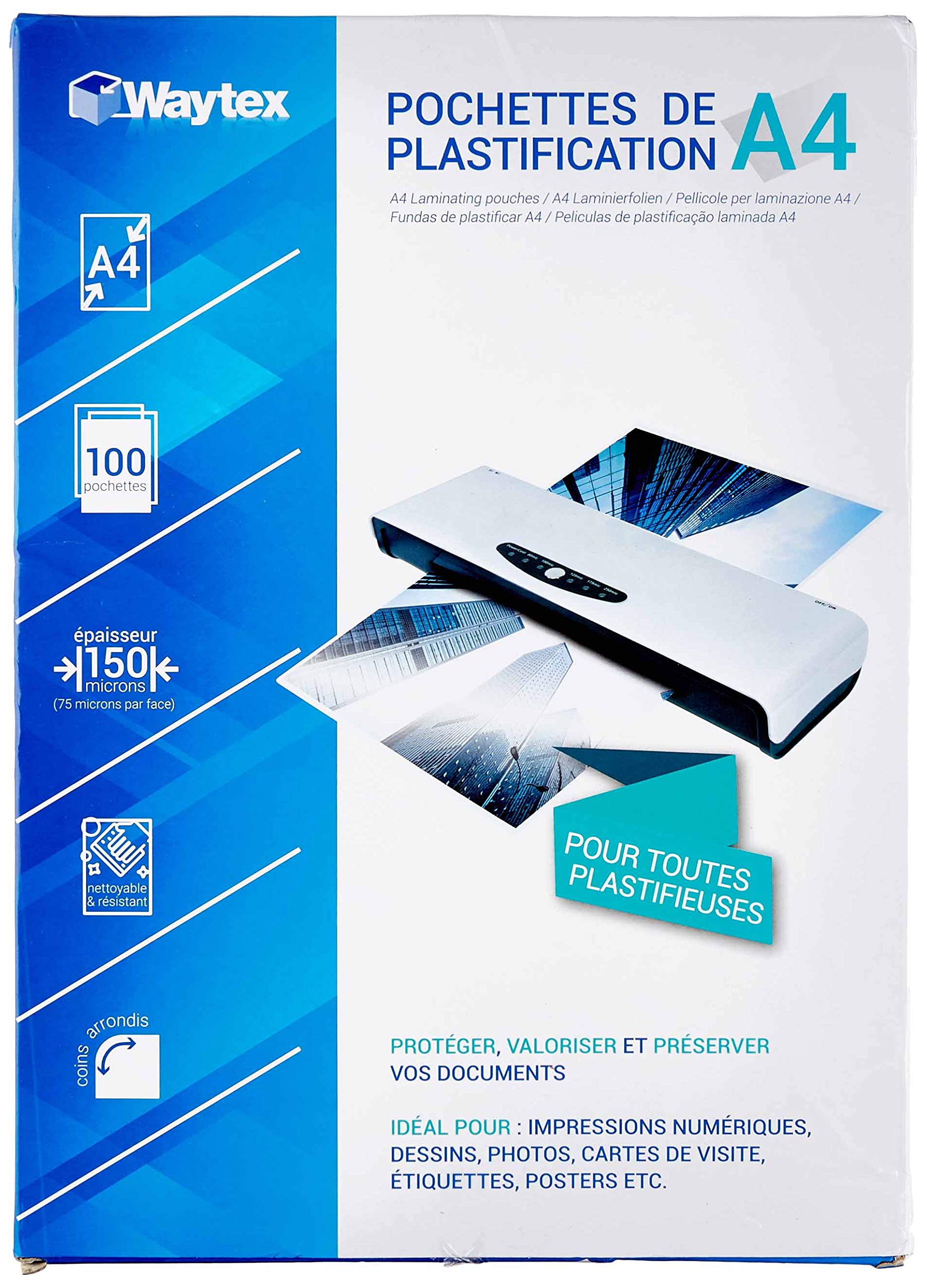 Waytex Pack of 100 A4 75 Micron Unisex Adult Laminating Pouches Clear One Size 78273