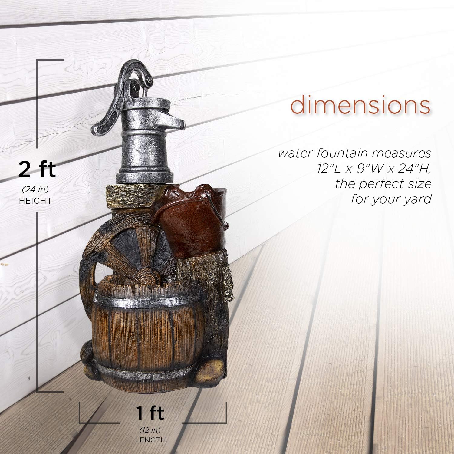 Alpine Corporation WCT688 Old Fashion Pump Barrel Rustic Fountain, 24 Inch Tall, Brown and Grey : Indoor Fountains : Garden & Outdoor