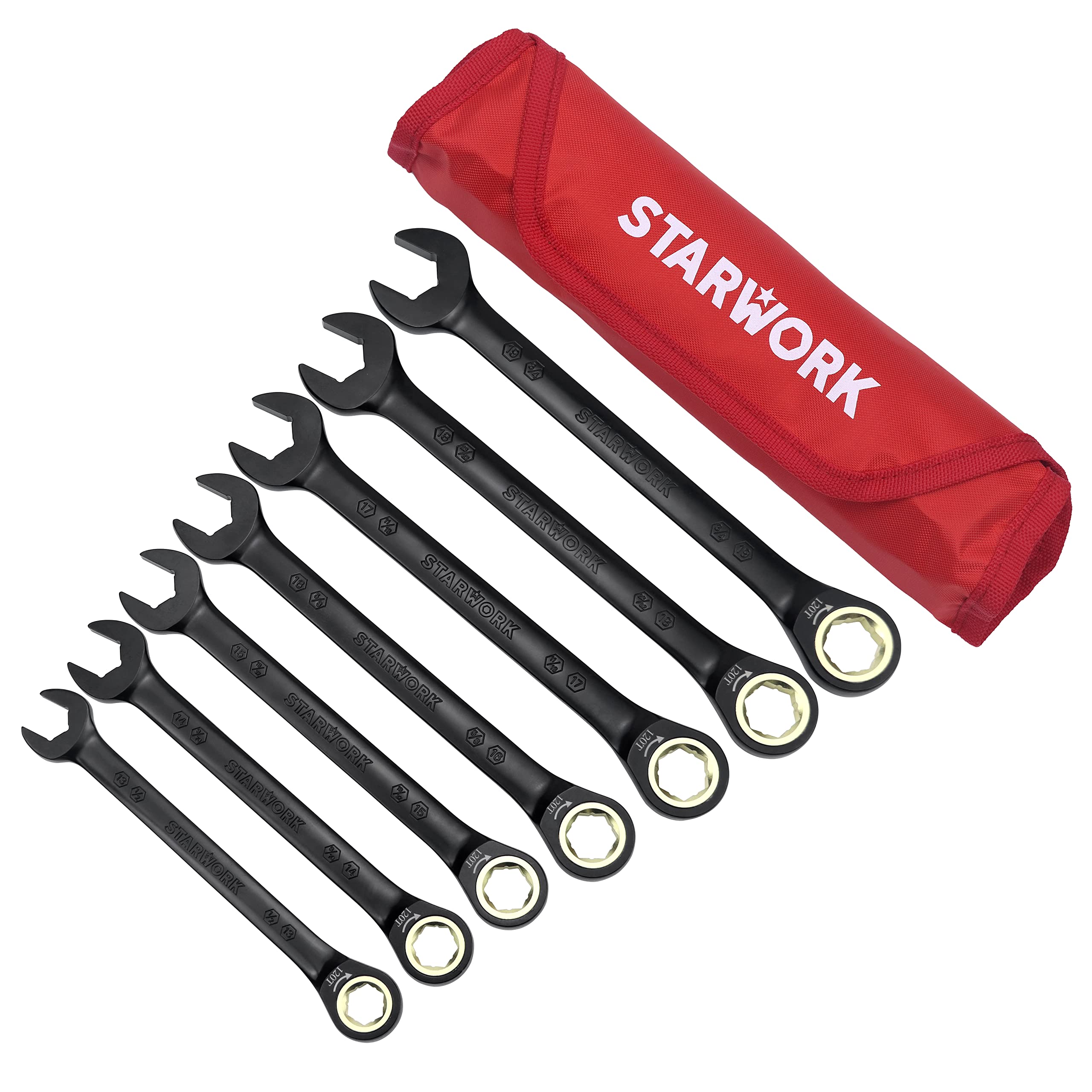 STARWORK True Mechanic™ 7Pc. 120T SAE&Metric Ratcheting Wrench Set, Professional, with Roll-Up Pouch Bag