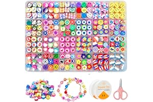 JOJANEAS 480Pcs Fruit Flower Clay Beads Mixed Heart Butterfly Mushroom Polymer Clay Beads Evil Eyes Beads for Jewelry Making 24 Styles Girls Grafts Bracelets Making Kit with Crystal Strings