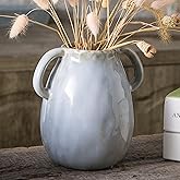 Tanvecle Gray Ceramic Vase with 2 Handles, Modern Farmhouse Decor, Rustic Terracotta Pottery, Decorative Flower Vases, Clay Small Vase, Centerpiece for Dining Table - 7 Inch Tall