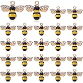 Ouligay 24 Pcs Bee Charms for Jewelry Making, Bee Charm Pendants with Rhinestone, Bees Beads for DIY Craft, Earring, Necklace and Bracelet Honeybee Charms, Cute Enamel Bees Pendants for Halloween